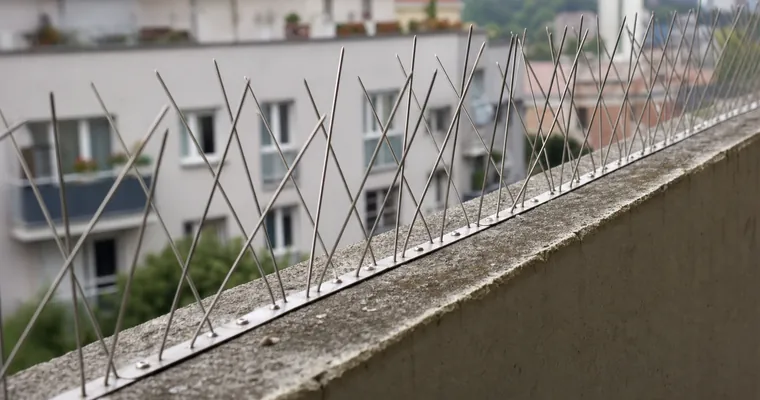 Kolce zamontowane na krawędzi balkonu jako trwałe zabezpieczenie