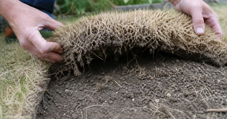 Uschnięta darń odchodząca płatami od podłoża w ogrodzie